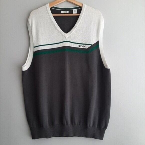 IZOD Golf Sweater Vest Colorblock Grey & White Men's Sz XL - Picture 2 of 8